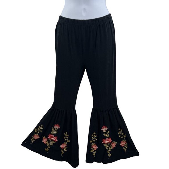 April Cornell Bell Bottom Pants Flower Embroidery XS Hippie Coachella Bohemian - Picture 1 of 15
